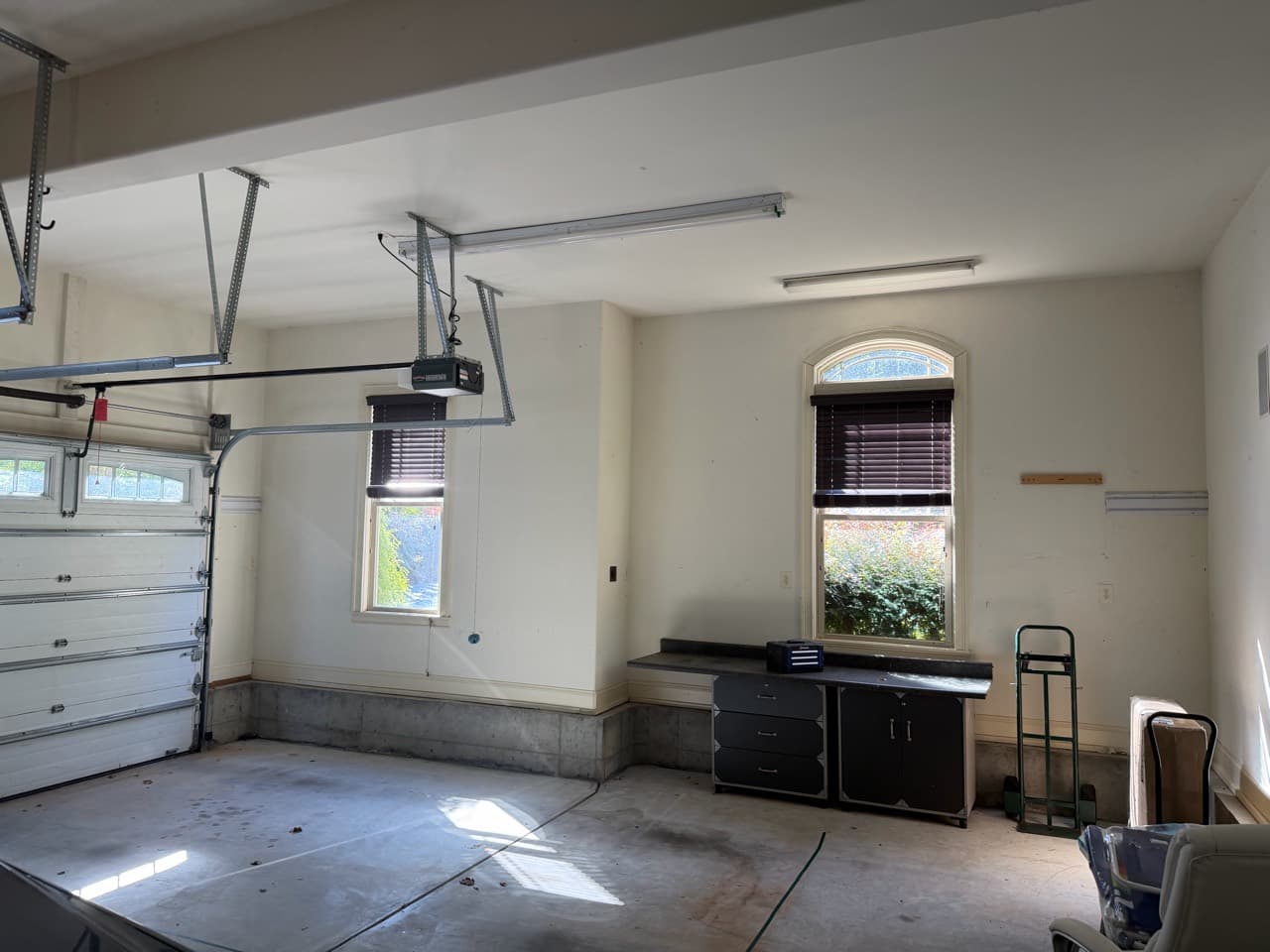 Garage with an open concrete floor